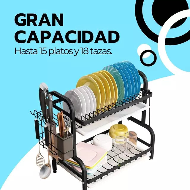 Escurridor de Platos Moderno de Doble Nivel | Ahorra Espacio y Ordena tu Cocina
