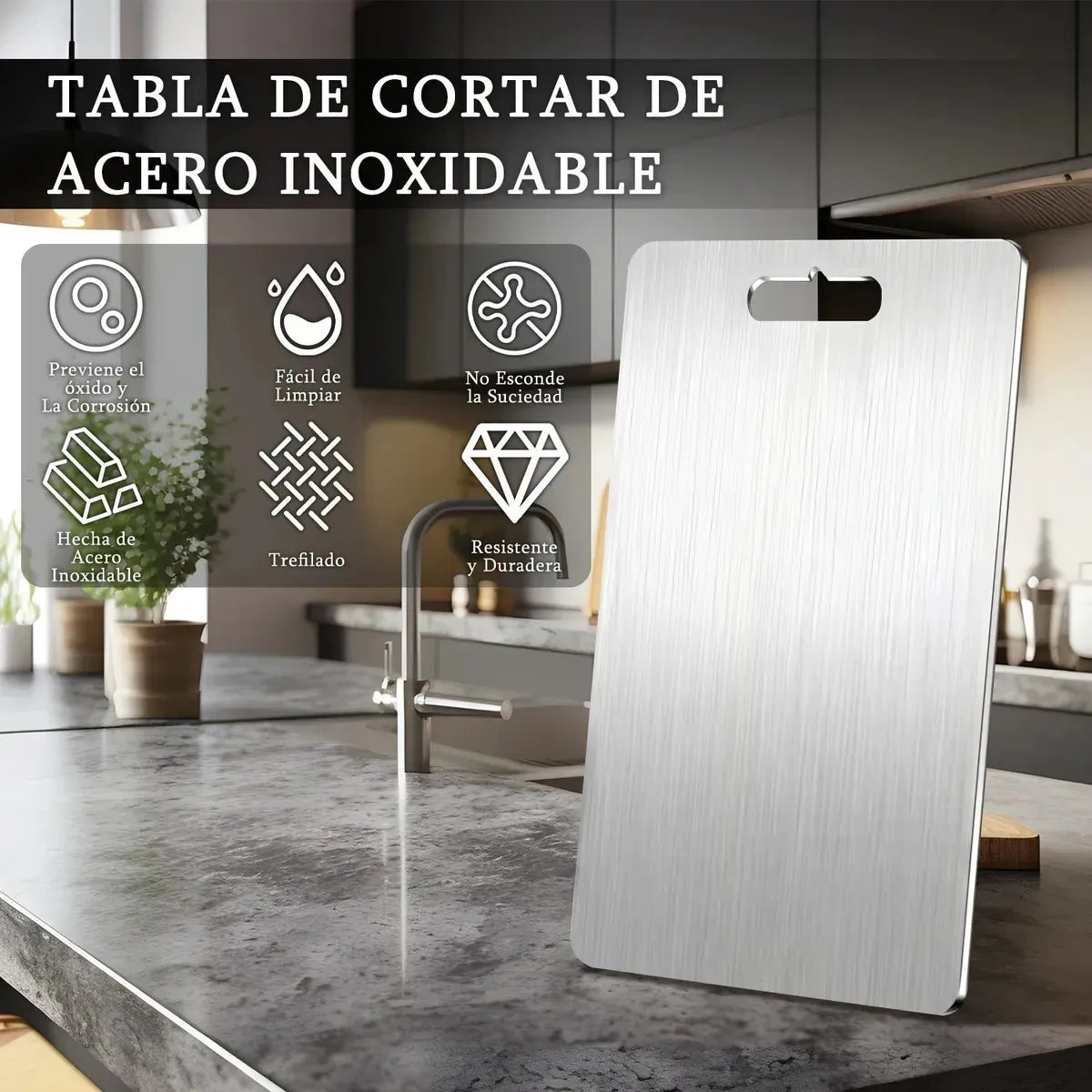 Tabla de Picar Anti-Bacterias Pro™ de Acero Inoxidable