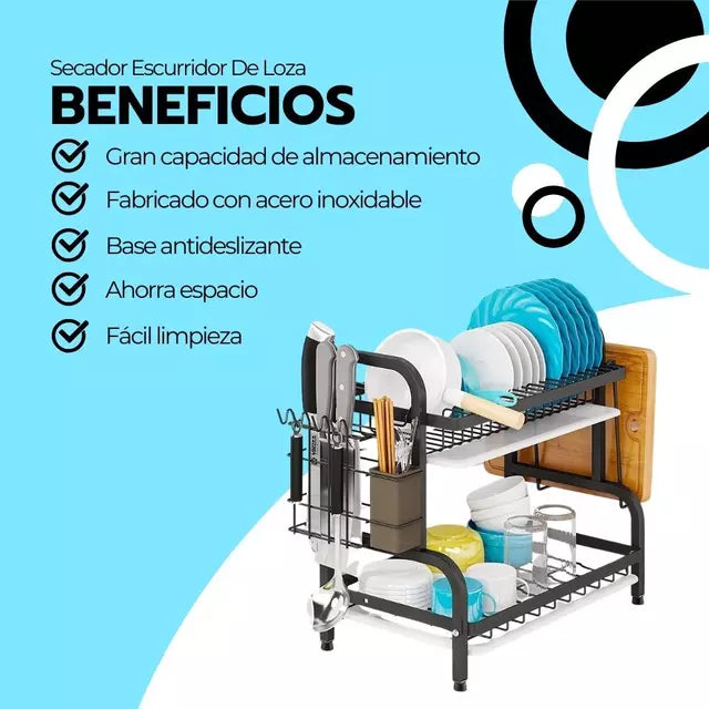 Escurridor de Platos Moderno de Doble Nivel | Ahorra Espacio y Ordena tu Cocina